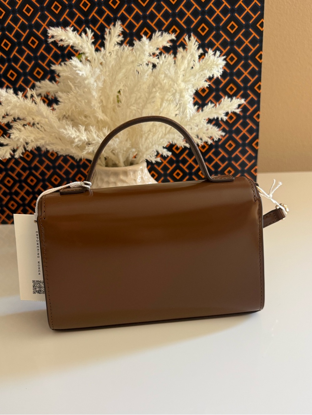 NWT , authentic Tory Burch Emerson smooth mini too handle brown /tan - Picture 5 of 12